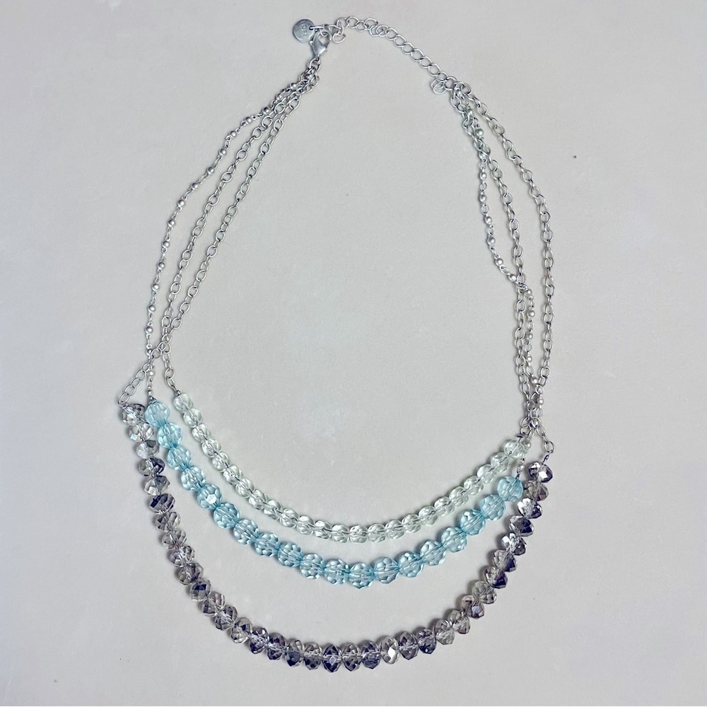 LOFT Ann Taylor Three-Strand Crystal Necklace, Silver Tone
